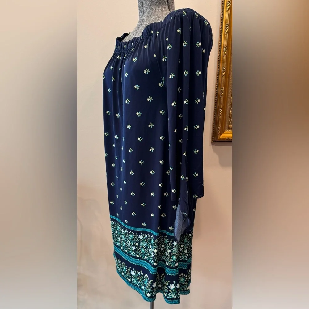 Tacera polyester elastic neck 3/4 sleeve‎ dark blue ladies dress size medium
